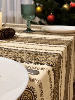 Етнічна вишита льняна скатертина Handmade в Українському стилі Беж 145х350см.