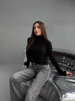 Женский базовый гольф вязка черный 44-46