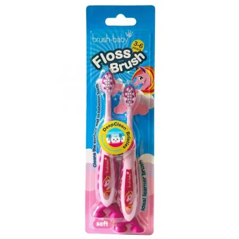 Зубна щітка Brush-baby Flossbrush від 3 до 6 років Єдиноріг 2 шт