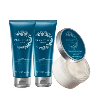 Набор 3-в-1 "Секрет безмятежности" Avon Planet Spa с минералами мертвого моря: SPA Маска для лица "Секрет безмятежности" 75 мл + SPA Крем-баттер для тела с натуральной морской солью 200 мл + Скраб для лица "Секрет безмятежности" 75 мл