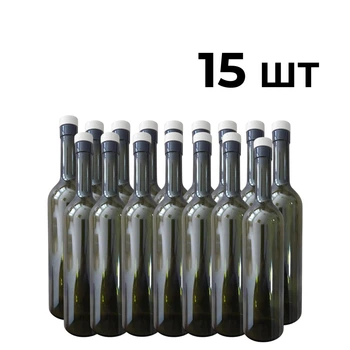 Винная бутылка 0,75л с пробкой (оливковое стекло) 15 шт
