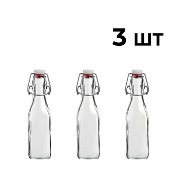 Бутылка Квадратная Бугельная, стеклянная (прозрачная) 1 л. с бугельной пробкой 3шт.