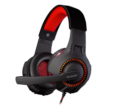 Проводные игровые наушники Defender Warhead G-450, USB подключение, поворотный микрофон, черно-красные (LKMTR_800054)