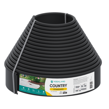 Бордюр садовий Vodaland пластиковий Country Standard H100 чорний 15 м (82952-15-BK)