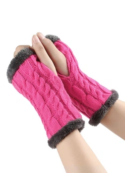 Митенки фуксия меховые зимние малиновые One Size