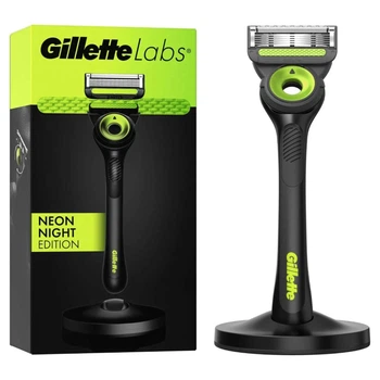 Станок Gillette Labs Neon Night Edition с чистящим элементом 5 лезвий с 1 сменным картриджем и магнитной док-станцией