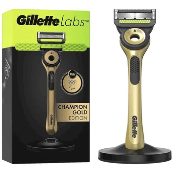 Станок Gillette Labs Champion Gold Edition с чистящим элементом 5 лезвий с 1 сменным картриджем и магнитной док-станцией