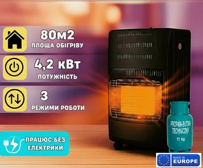Газовий обігрівач з балоном на 27л, активним захистом та комплектом для підключення