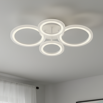 Стельова біла LED люстра з пультом 60W чотири кільцевих плафона з акрилу 3000-6500K Svet SY-26255/2+2 WH