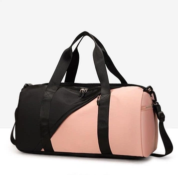 Спортивная женская сумка ЗD Bags Zip на 6 отделений для спортзала компактная Двухцветная 46x22x23 см Черно-пудровая (4756)