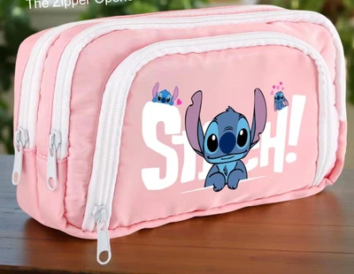 Пенал-органайзер / косметичка міні-сумка з принтом Stitch, рожевий, на блискавці