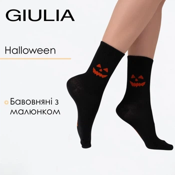 Женские хлопковые носки с тематическим принтом Halloween Giulia WS3 HALLOWEEN STRONG 2501 36/40 Black, высокие с рисунком