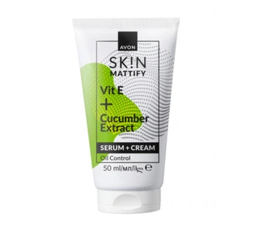 Крем-сироватка для обличчя Avon Skin Mattify Vit E + Cucumber Extract Serum + Cream Oil Control з вітаміном E та екстрактом огірка Матовий ефект 50 мл