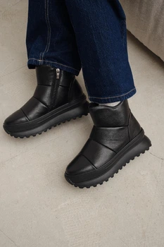 Женские зимние угги PARADIZE SHOES из черной кожи с молнией на высокой подошве 37 размер (стелька 24 см)