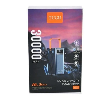 Зовнішній акумулятор (Power Bank) TUGII Y103 30000 mAh, швидка зарядка PD + QC 3.0, LED-дисплей, ліхтарик, ручка для перенесення, чорний