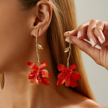 Сережки женские вечерние цветы золотистые 260144