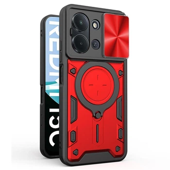 Чехол Magnetic Shield для Xiaomi Redmi 15C EU Version 173 mm бампер противоударный с подставкой кольцом Red