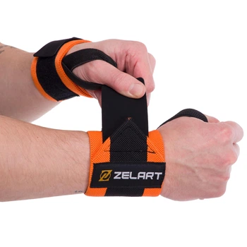 Бинты кистевые для жима STRENGTH WRIST WRAPS Zelart TA-7807 Черный-оранжевый