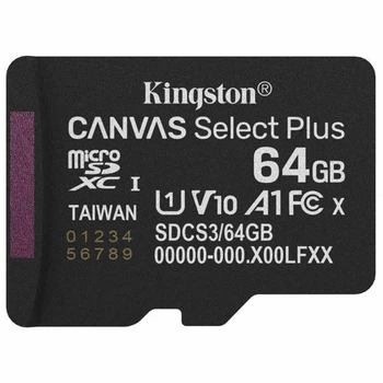 Карта памяти Kingston microSD 64GB C10 UHS-I A1 V10 R100MB/s (SDCS3/64GBSP)