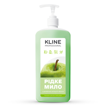 Рідке мило KLINE Зелене яблуко 1л з дозатором