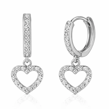 Сережки-кільця (конго) срібні Серце з фіанітом Silver Style (24501.12 sku:2300104353131)