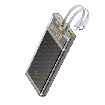 Павербанк Hoco 10000mAh 22.5W Павербанк Hoco J104 Discovery edition зі швидкою зарядкою PD та 2 вбудованими кабелями Type-C/Lightning, Портативний зовнішній акумулятор, універсальні порти Type-C/USB-A , LED-дисплей Сірий