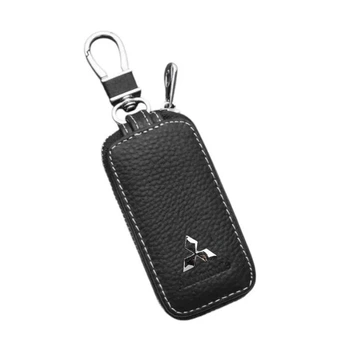 Чехол ключа Mitsubishi черный кожаный (ключница)