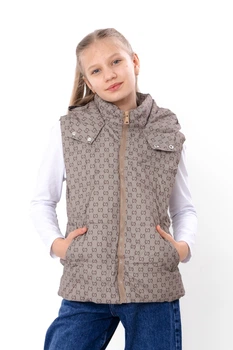 Жилетка для дівчинки з принтом та капюшоном NoBrand 146 Капучино (p-19206-227703)