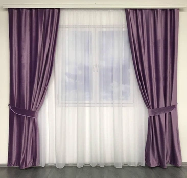 Оксамитові щільні штори на тасьмі ALBO фіолетові 150×270 см, комплект 2 шт. (SH-915-25)