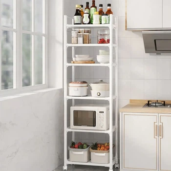 Многоуровневая полка этажерка для кухни, ванной или гостиной 6 ярусов TVT-02 170х42х32см, металлическая, белая