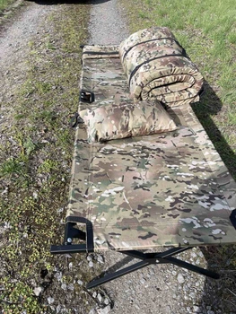 Посиленна військова розкладачка 206х72х54 ХЛ тип НАТО Мультикам + Подушка + Матрац