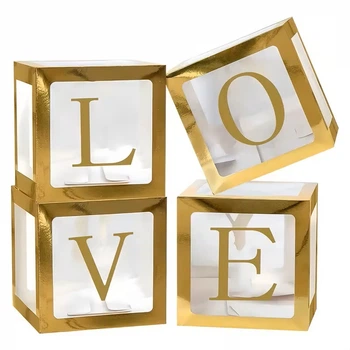 Набір декоративних коробок з написом Love для повітряних кульок 30×30×30 см золото (142505)