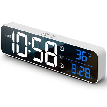 Годинник настільний електронний Losso Premium (BT) LONG з LED підсвічуванням і термометром (білі), будильник