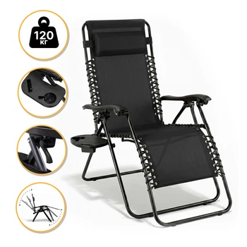 Раскладное кресло шезлонг LEOBRO Zero Gravity Black (LB-ZGC-F1-BLK)