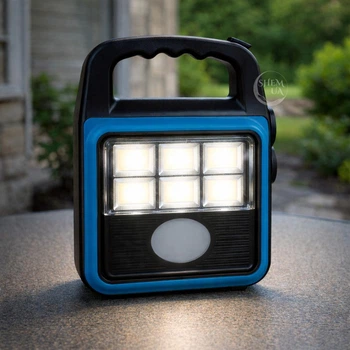 Фонарь аккумуляторный ручной LED с солнечной панелью, функцией Power Bank и 4 режимами света для дома, дачи, кемпинга Синий, A-2301D-Blue