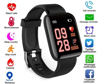 Спортивный фитнес-браслет умные часы Smart Band 116 Plus пульс давление шагомер Черный