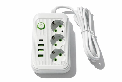Сетевой фильтр Power Socket, удлинитель на 3 розетки с USB Type-C переноска розетка 1.85 метра, Белый