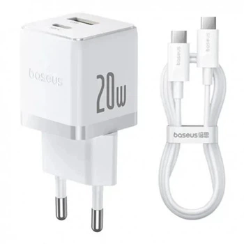 Сетевое зарядное устройство Baseus Palm Fast Charger Type-C+USB 20W With Cable Type-C to Type-C White (P10111608213-01)