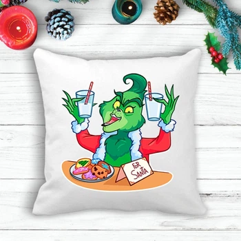 Подушка з новорічним принтом Грінч The Grinch "For Santa" Білий Кавун П003604