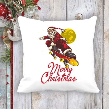 Подушка с новогодним принтом Дед Мороз на скейте "Merry Christmas" 2 Белый Кавун П003672