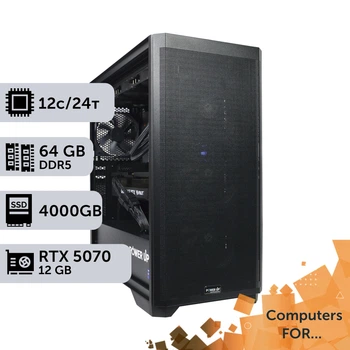 Компьютер Power Up #40 для DaVinci Resolve/Ryzen 9 9900x/64 GB/HDD 6 TB/SSD 4TB/GeForce RTX 5070 12GB для анимационного дизайна и видеомонтажа и постобработки
