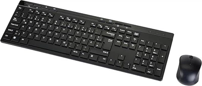 Комплект клавиатура и мышь Amazon Basics MD023, стандартный размер, беспроводной, USB-приемник 2,4 ГГц, QWERTY, Черный