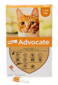 Від бліх та кліщів Elanco Advocate для котів до 4 кг 1 піпетка*0,4мл (54176)