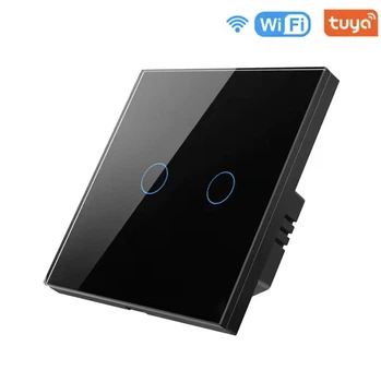 WiFi сенсорный выключатель на 2 кнопки черный 1000W Tuya SmartLife GoogleHome