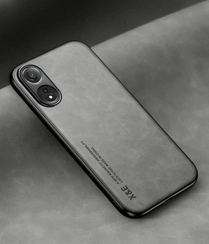 Шкіряний чохол XnE OPPO A78 4G з металевою вставкою Grey (34633-33)