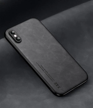 Кожаный чехол XnE iPhone XS с металлической вставкой Black (34647-2B)
