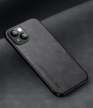 Кожаный чехол XnE iPhone 13 с металлической вставкой Black (36161-2B)