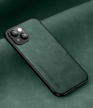 Кожаный чехол XnE iPhone 13 с металлической вставкой Green (36161-08)