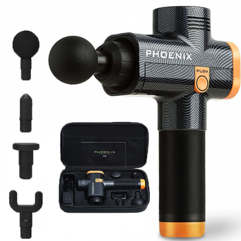 Массажер Антистрес триггерных точек терапевтический перкуссионный Phoenix A2 Digital 4 насадки Черный