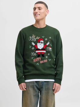 Світшот на флісі JACK&JONES темно-зелений з принтом ZMLLY826 L